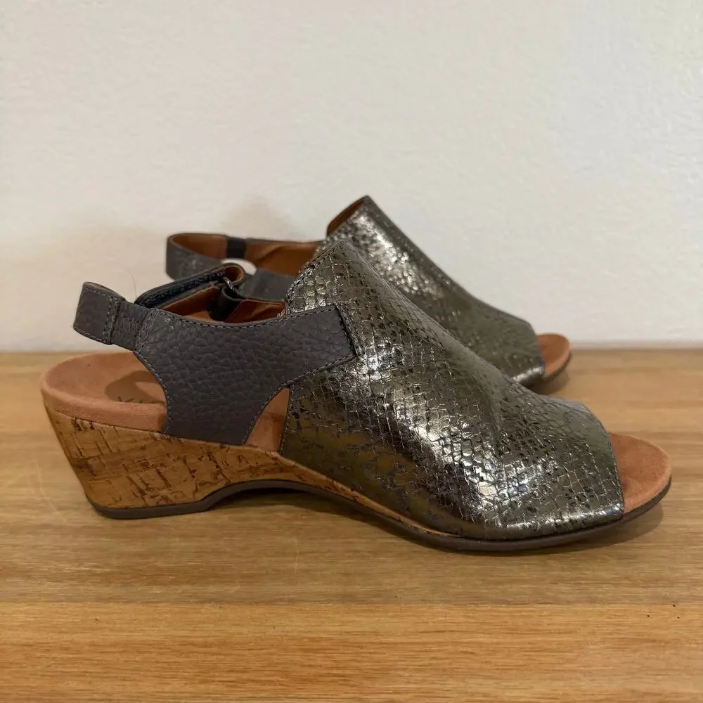 Vionic Tatiana Adjustable Peep Toe Wedge Metallic Snake Embossed Size 8.5 - Picture 9 of 13